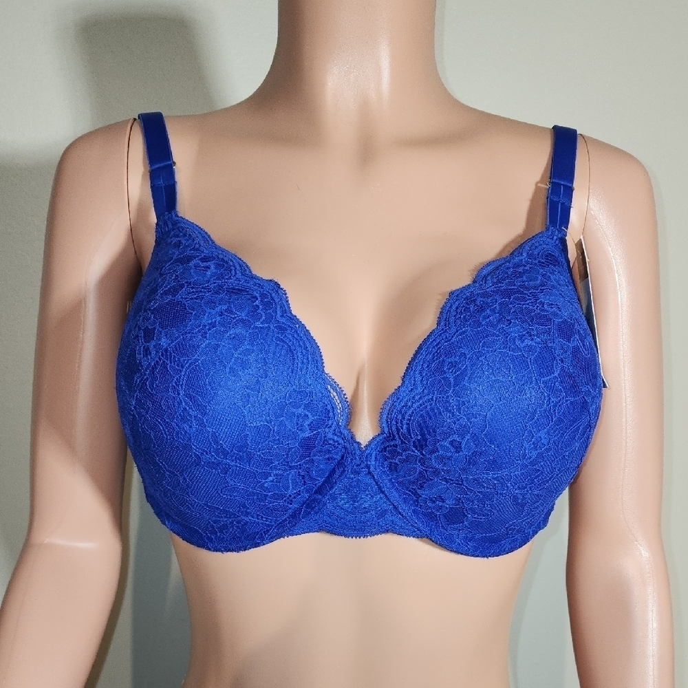 Blue Lace Mesh Underwire Bra